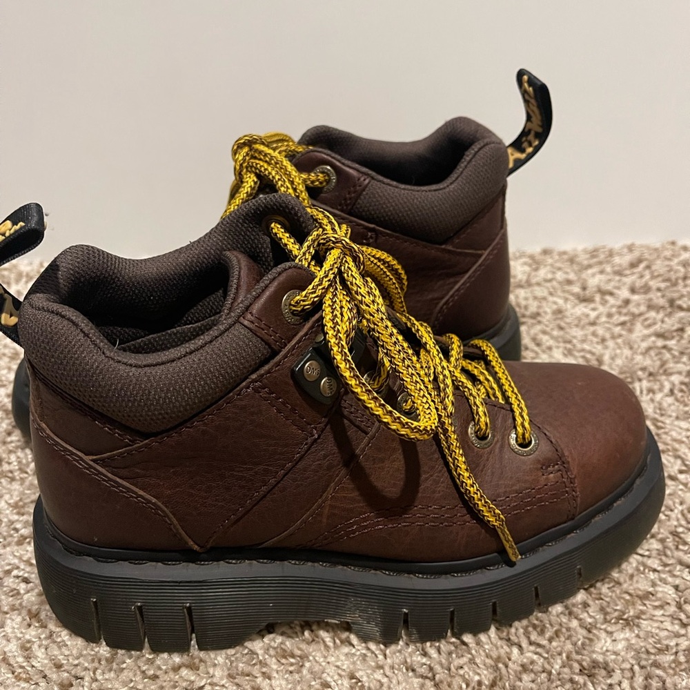 Dr. Martens Brown Ankle Boots with Yellow Laces